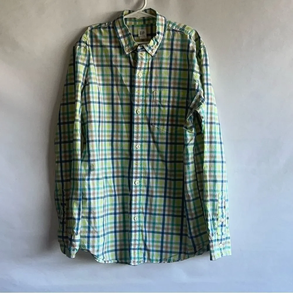 Gap Blue & Green Plaid Checked Button Down Shirt